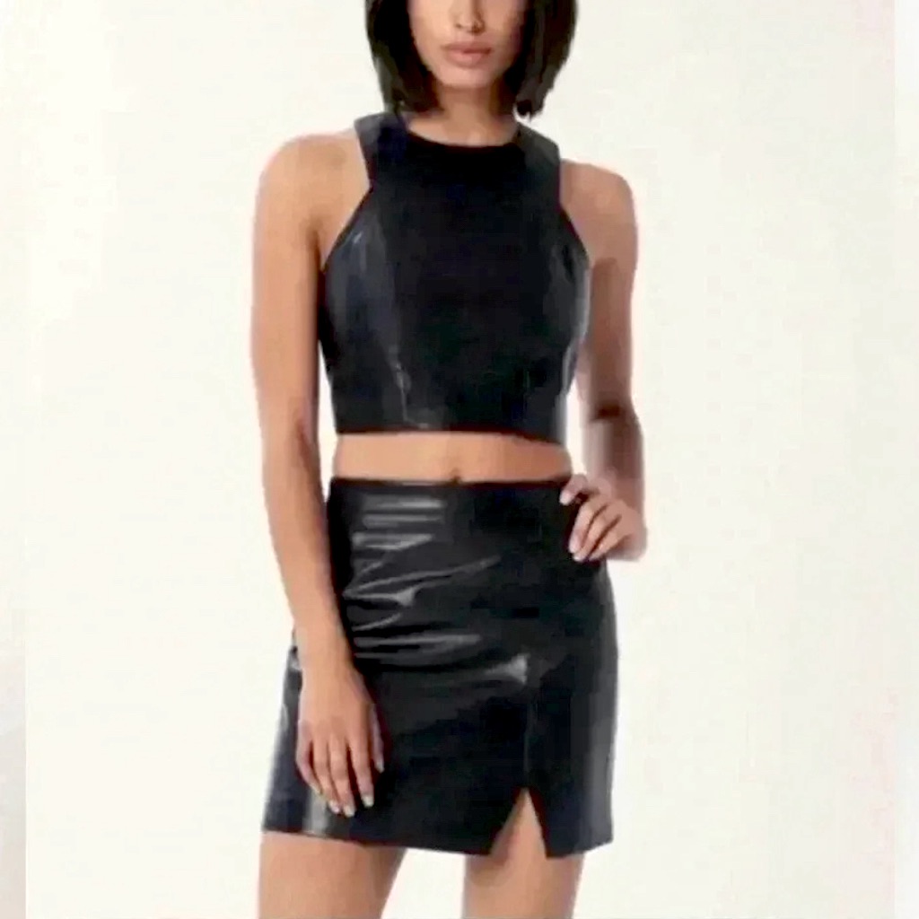 Lita By Ciara Revolve Leader Leather Mini Skirt Black Size 26/Small Nwt Sold Out